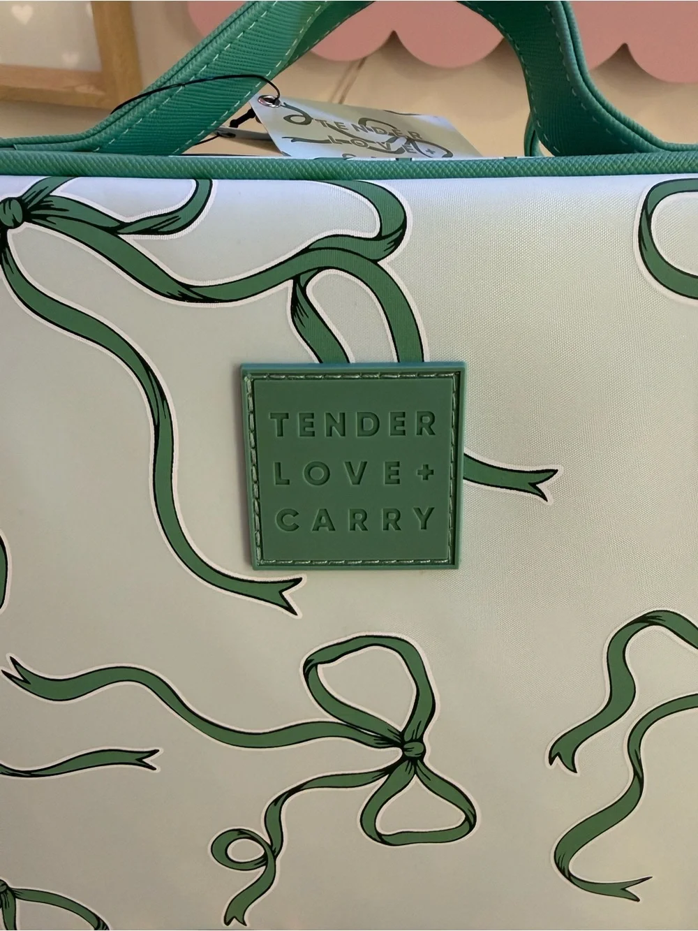 NWT Tender Love + Care Toiletry Weekender Bag in “Green Bows” Pattern